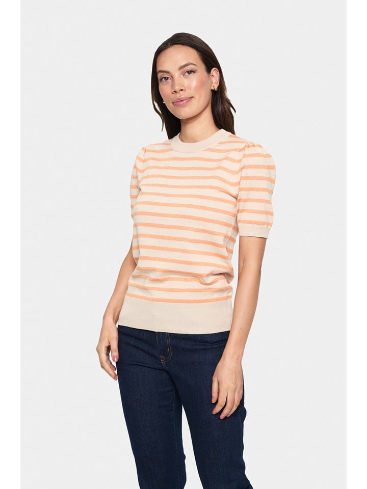 SAINT TROPEZ Sweter w kolorze beżowo-pomarańczowym rozmiar: S