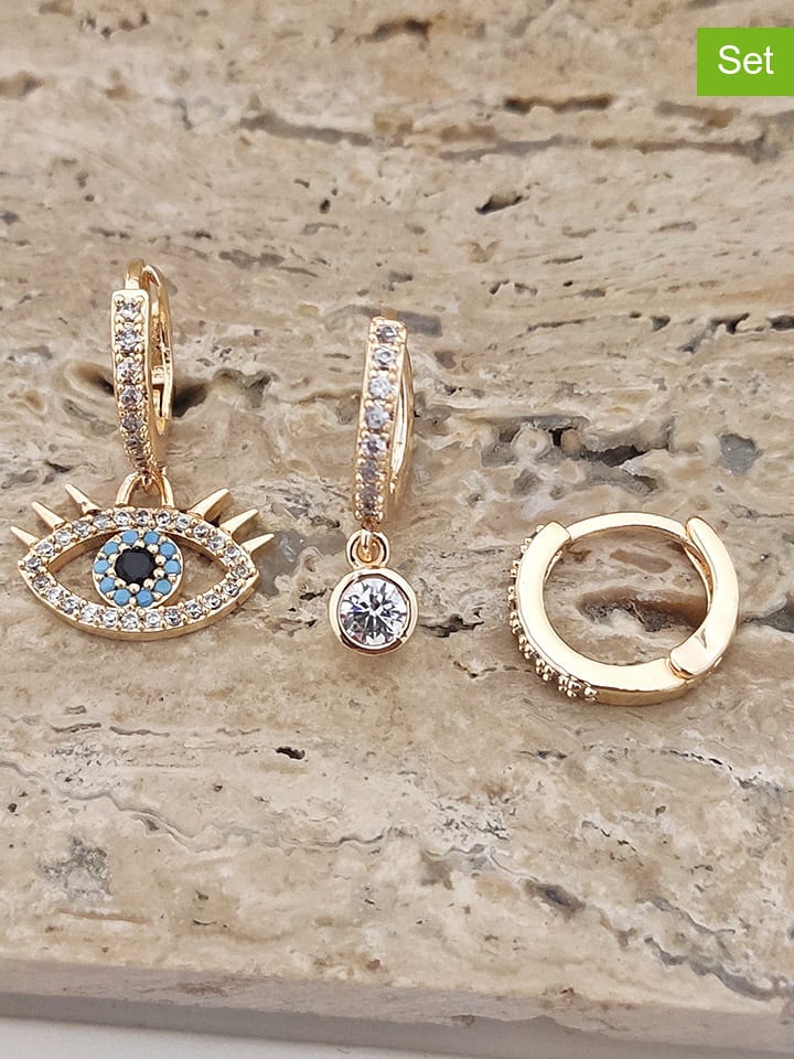 Nakkash Pozłacane kolczyki-kreole (3 szt.) z cyrkoniami rozmiar: onesize