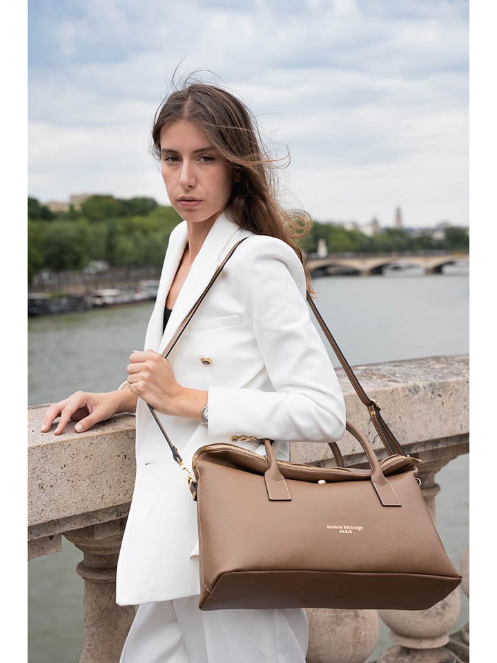 maison héritage PARIS Skórzana torebka "Karen" w kolorze beżowym - 41 x 25 x 14 cm rozmiar: onesize