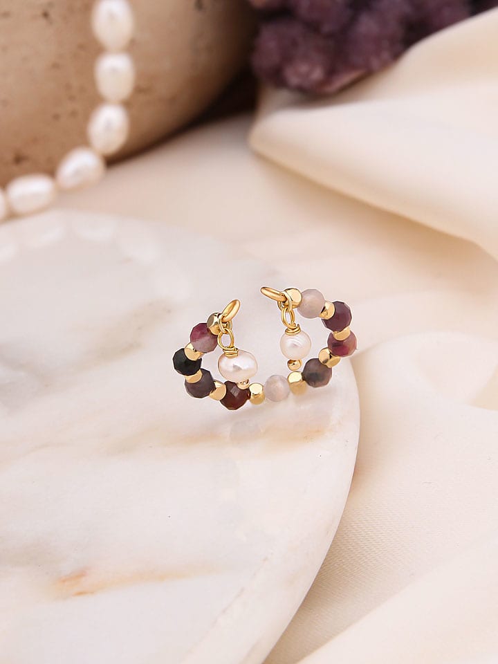 Pierres de Jade Pozłacany pierścionek z perłami i agatami rozmiar: onesize