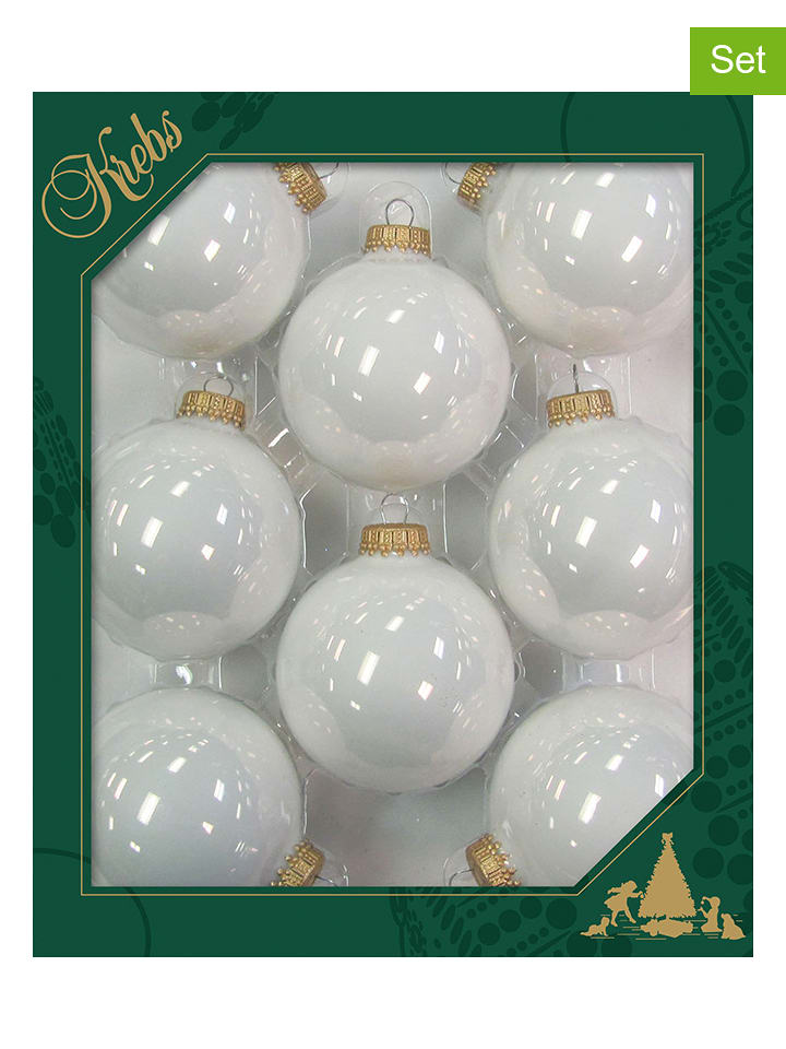 Krebs Glas Lauscha Bombki (8 szt.) w kolorze białym - Ø 7 cm rozmiar: onesize