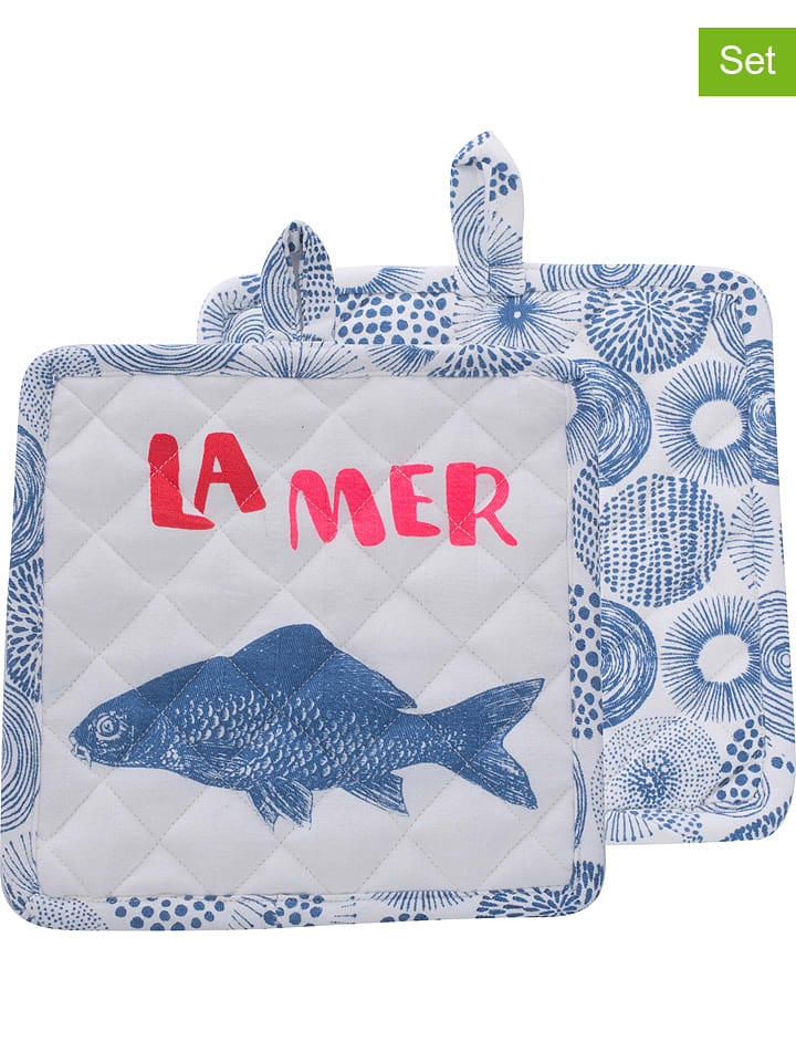 Overbeck and Friends Łapki (2 szt.) "La Mer" w kolorze niebieskim do garnków - 20 x 20 cm rozmiar: onesize