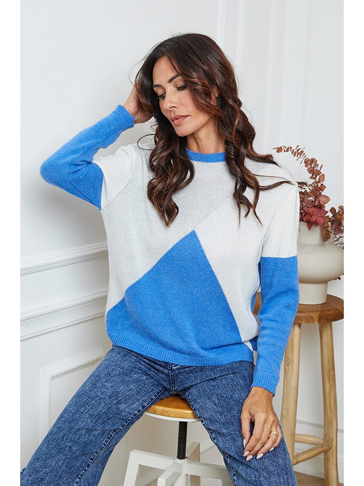 So Cachemire Sweter "Lanos" w kolorze szaro-kremowo-niebieskim rozmiar: S