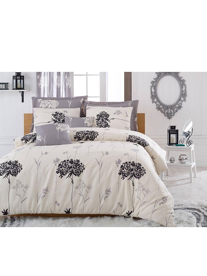 Colourful Cotton Komplet pościeli satynowej "Etil" w kolorze szaro-beżowym rozmiar: 140x200 cm