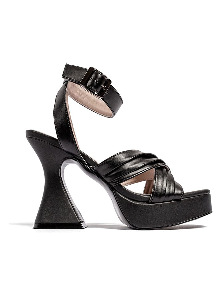 loft37 Skórzane sandały w kolorze czarnym na obcasie rozmiar: 36