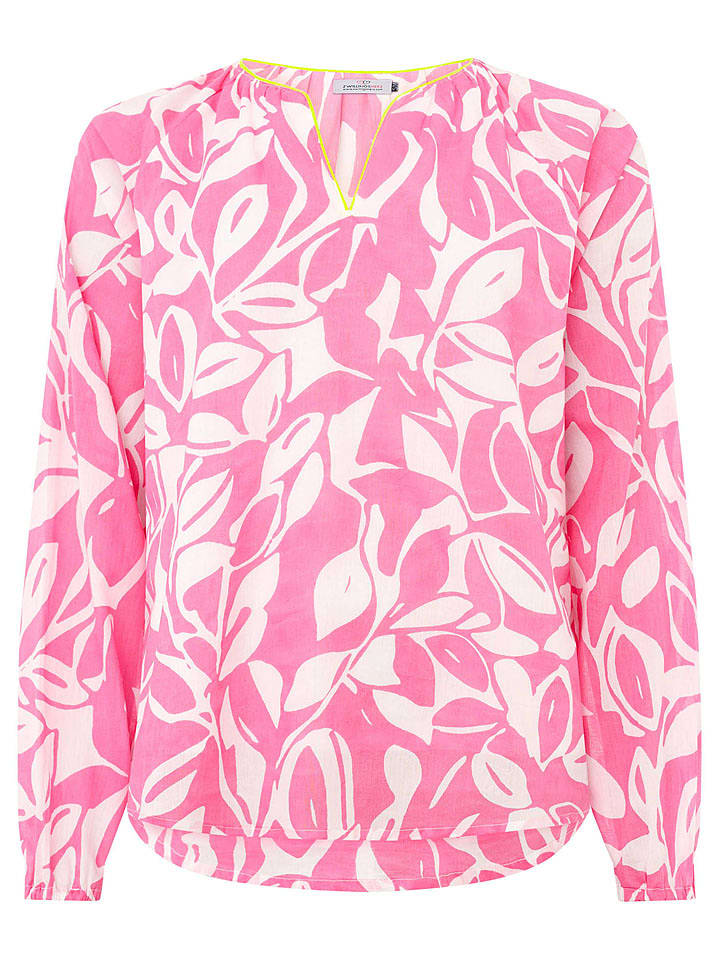 Zwillingsherz Bluzka "Leaves" w kolorze biało-jasnoróżowym rozmiar: L/XL