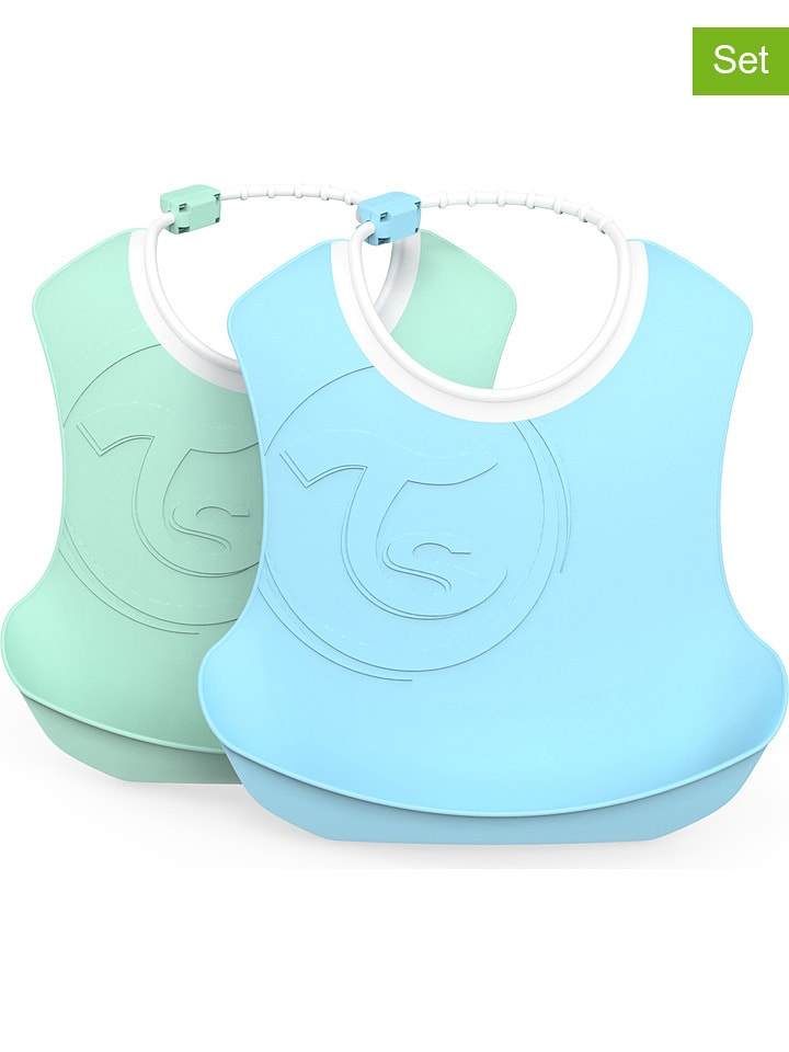 Twistshake Śliniaczki (2 szt.) w kolorze zielonym i niebieskim - 22 x 22 cm rozmiar: onesize