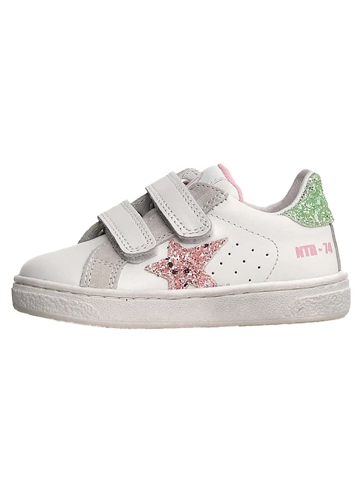 Naturino Skórzane sneakersy "Pinn" w kolorze biało-zielono-jasnoróżowym rozmiar: 31