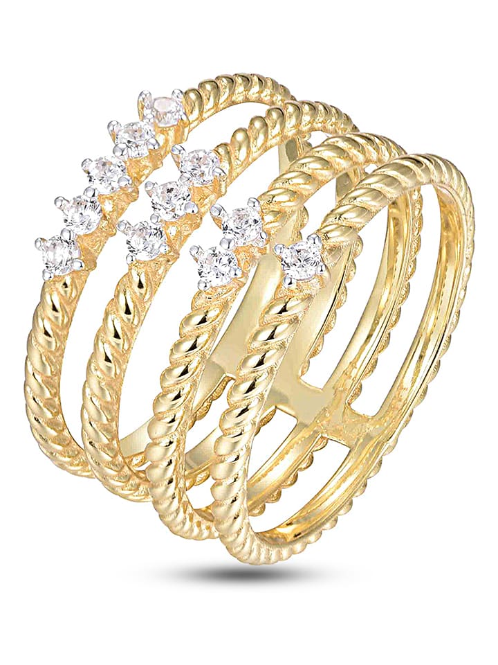 DI GIORGIO Pozłacany pierścionek z cyrkoniami rozmiar: 60