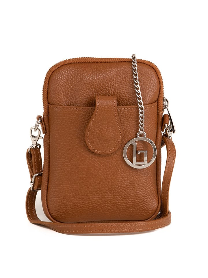 Lia Biassoni Skórzana torebka "Paglia" w kolorze jasnobrązowym na telefon - 15 x 20 x 1 cm rozmiar: onesize