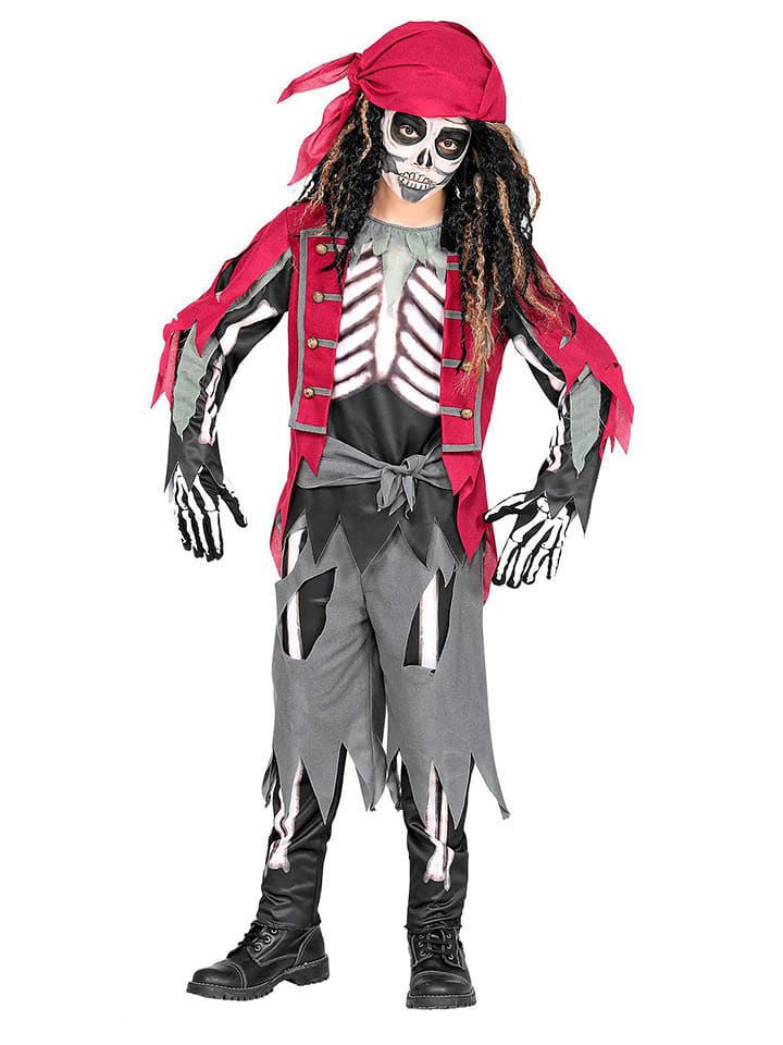 Carnival Party 5-częściowy kostium "SKELETON PIRAT" w kolorze szaro-czerwonym rozmiar: 140