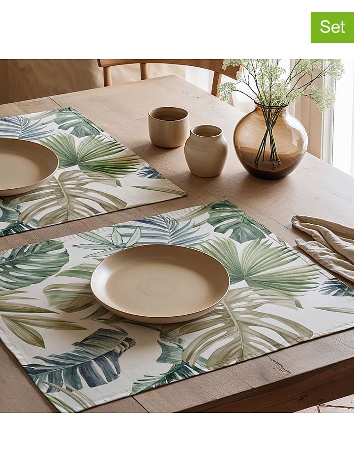 Mint Rugs Podkładki stołowe (2 szt.) "Betia" w kolorze biało-zielonym - 50 x 40 cm rozmiar: 50x40 cm