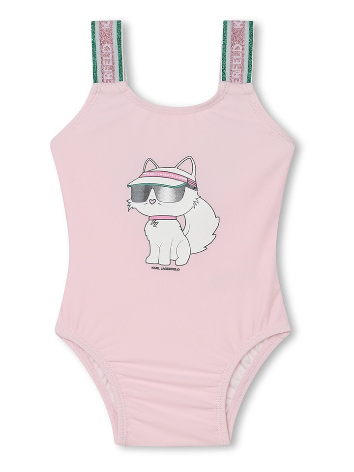 Karl Lagerfeld Kids Strój kąpielowy w kolorze jasnoróżowym ze wzorem rozmiar: 68