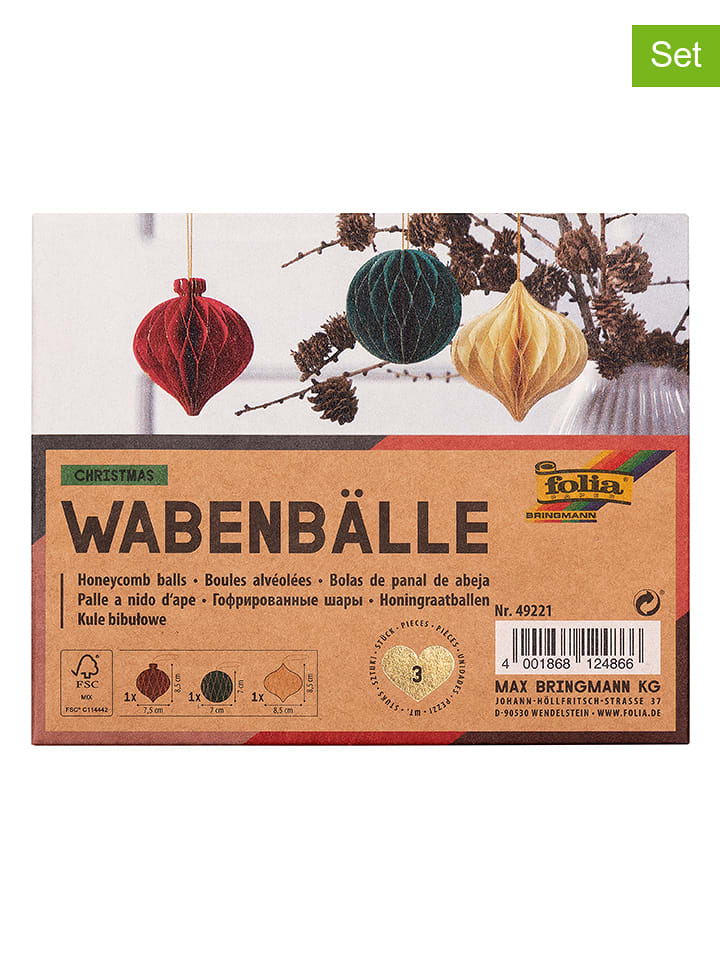 folia PAPER Kule (3 szt.) "Chrismas" w kolorze kremowym, czerwonym i zielonym rozmiar: onesize