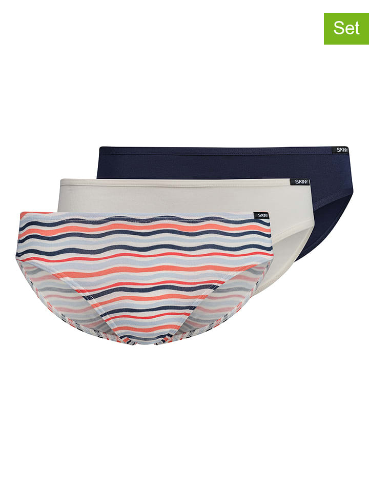 Skiny Majtki (3 pary) w kolorze kremowo-granatowym ze wzorem rozmiar: 152