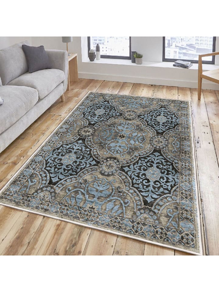 Mioli Dywan "Els" w kolorze beżowo-czarno-błękitnym rozmiar: 80x150 cm