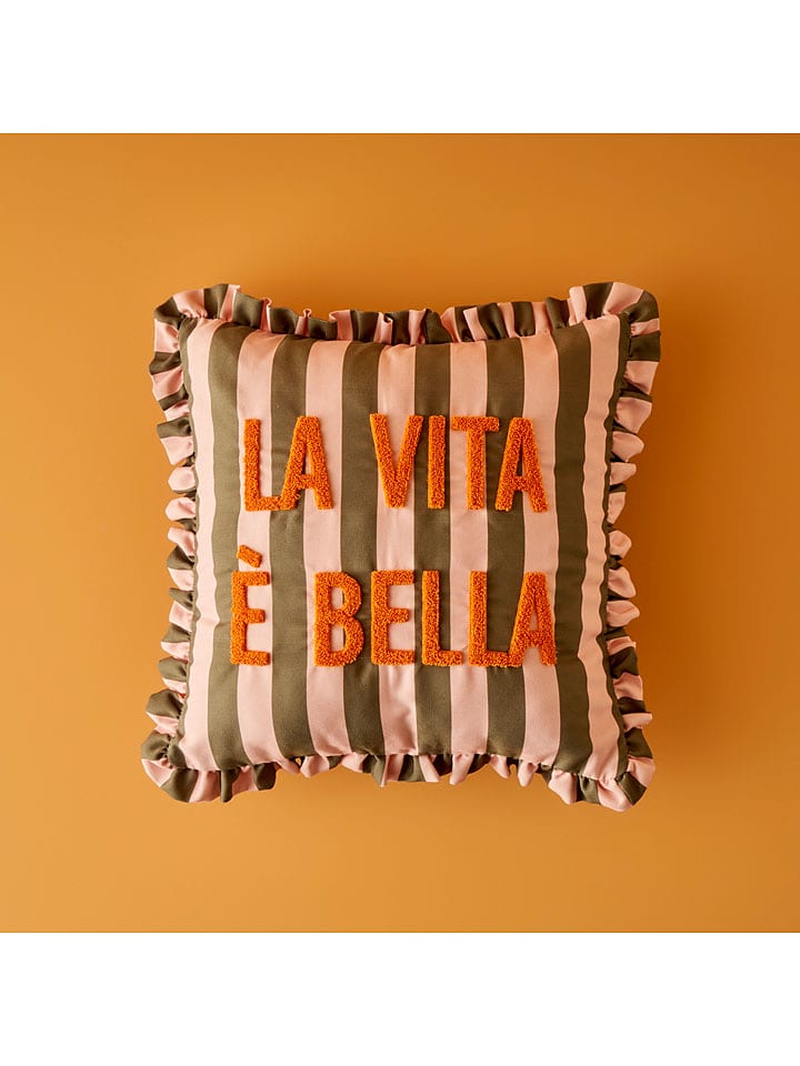 BELLA MAISON Poszewka w kolorze jasnoróżowo-oliwkowym na poduszkę rozmiar: 43x43 cm