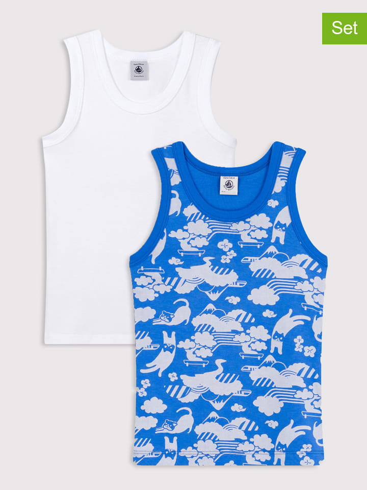 PETIT BATEAU Podkoszulki (2 szt.) w kolorze białym i niebieskim rozmiar: 92