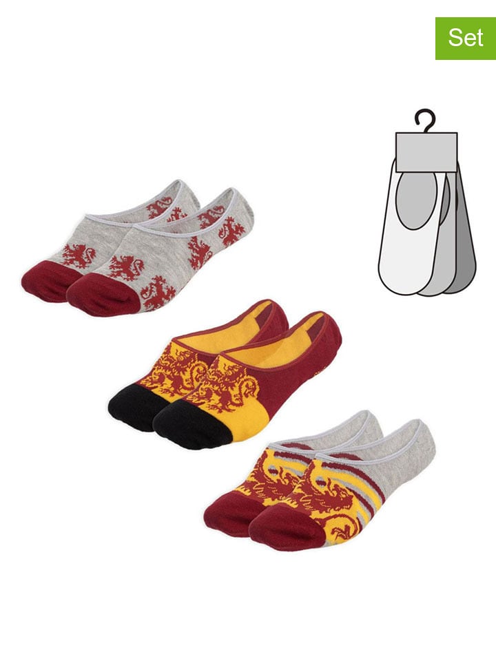 Lucky Socks Skarpety-stopki (3 pary) w kolorze szaro-żółto-bordowym rozmiar: 41-46