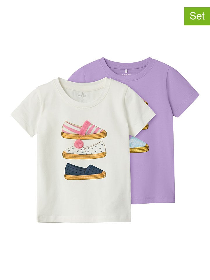 name it Koszulki (2 szt.) w kolorze kremowo-fioletowym rozmiar: 86