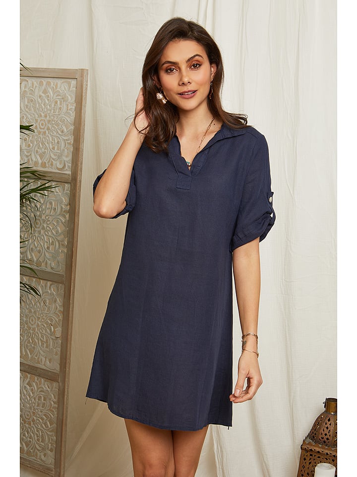 Lin Passion Lniana sukienka w kolorze granatowym rozmiar: 38/40