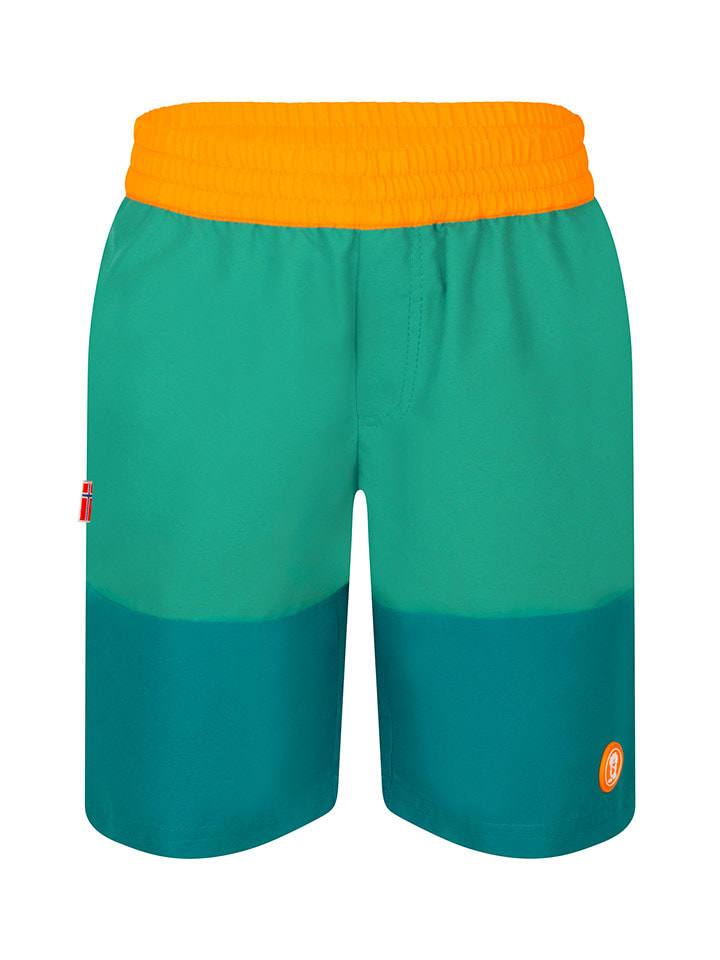 Trollkids Szorty kąpielowe "Kroksand" w kolorze zielono-pomarańczowym rozmiar: 164