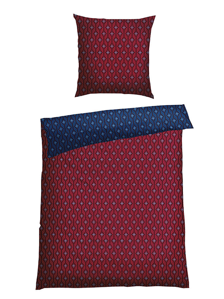Schiesser Komplet pościeli flanelowej "Nahla" w kolorze czerwono-granatowym rozmiar: 135x200 cm