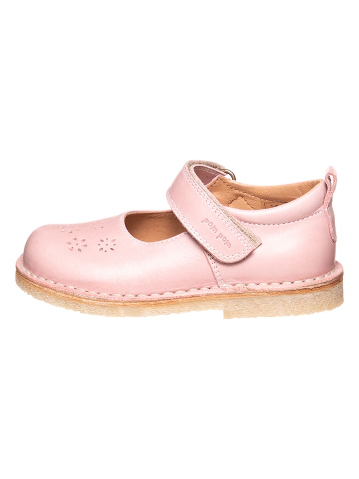 POM POM Skórzane baleriny w kolorze jasnoróżowym z paskiem rozmiar: 27