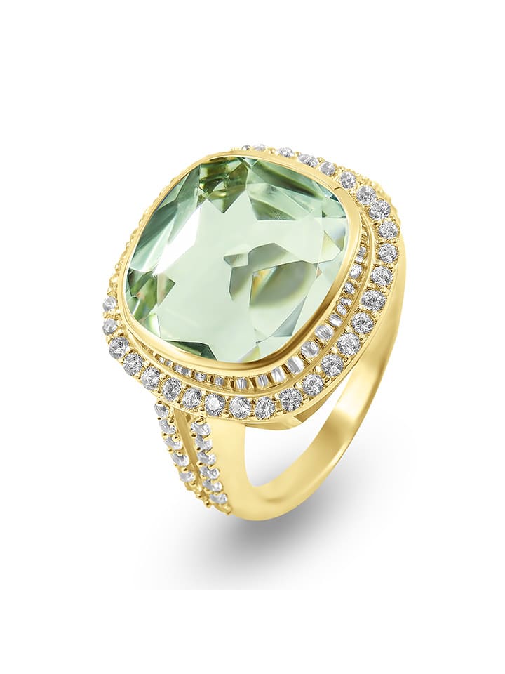 Les Petites Précieuses Pozłacany pierścionek z cyrkoniami i ametystem rozmiar: 60