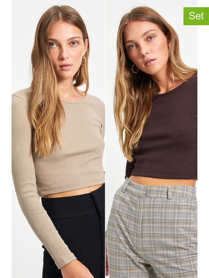 trendyol Koszulki (2 szt.) w kolorze brązowym i beżowym rozmiar: XL