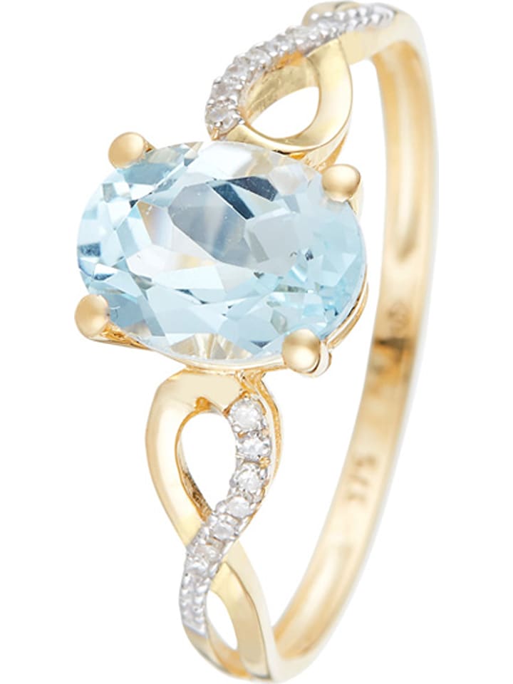 DIAMOND & CO Złoty pierścionek "Tobago" z diamentami i topazem rozmiar: 60