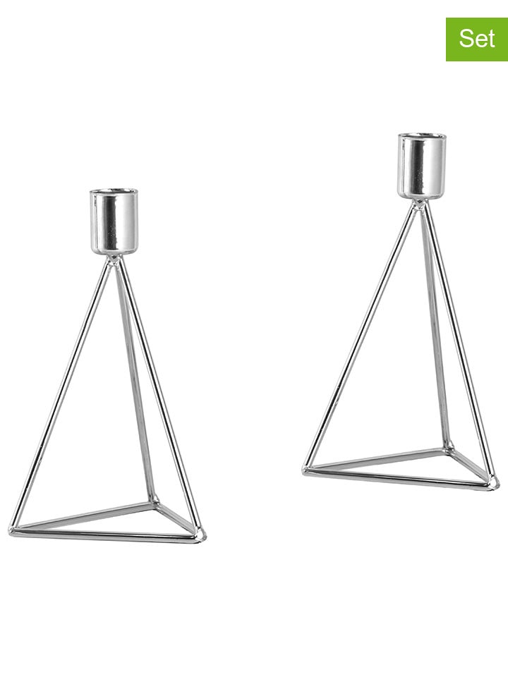 Echtwerk Świeczniki (2 szt.) "Diamond" w kolorze srebrnym - 9,5 x 16,5 cm rozmiar: onesize