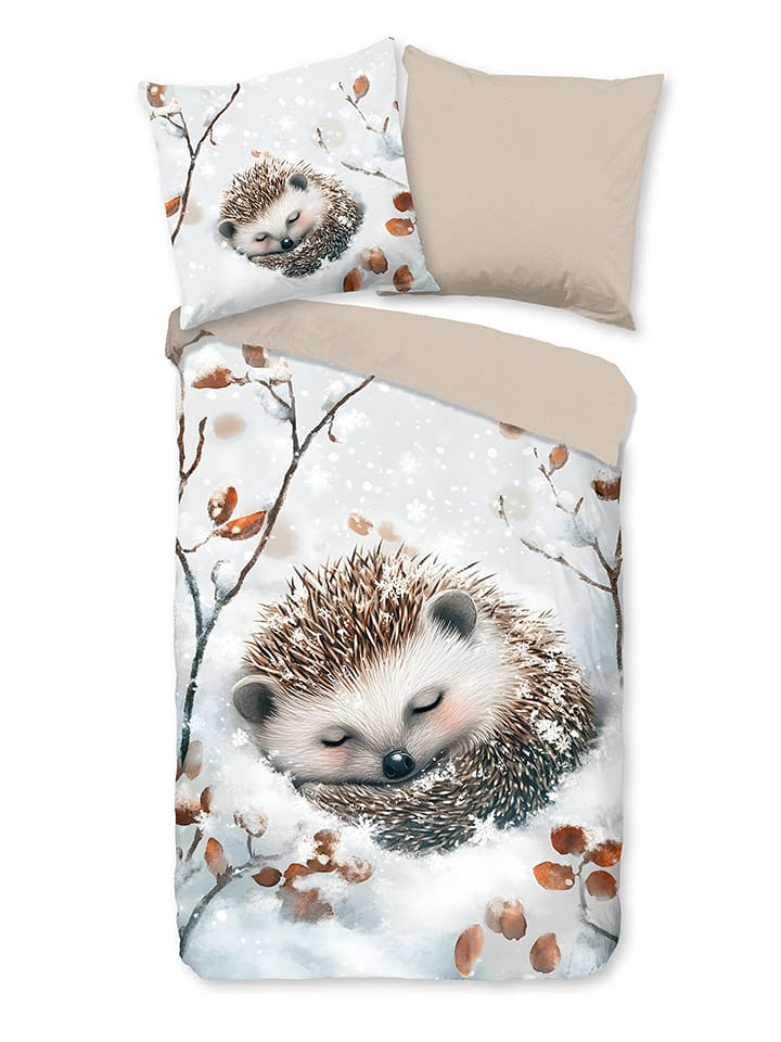 Good Morning Komplet pościeli flanelowej "Jussi" w kolorze szaro-beżowym rozmiar: 140x200 cm