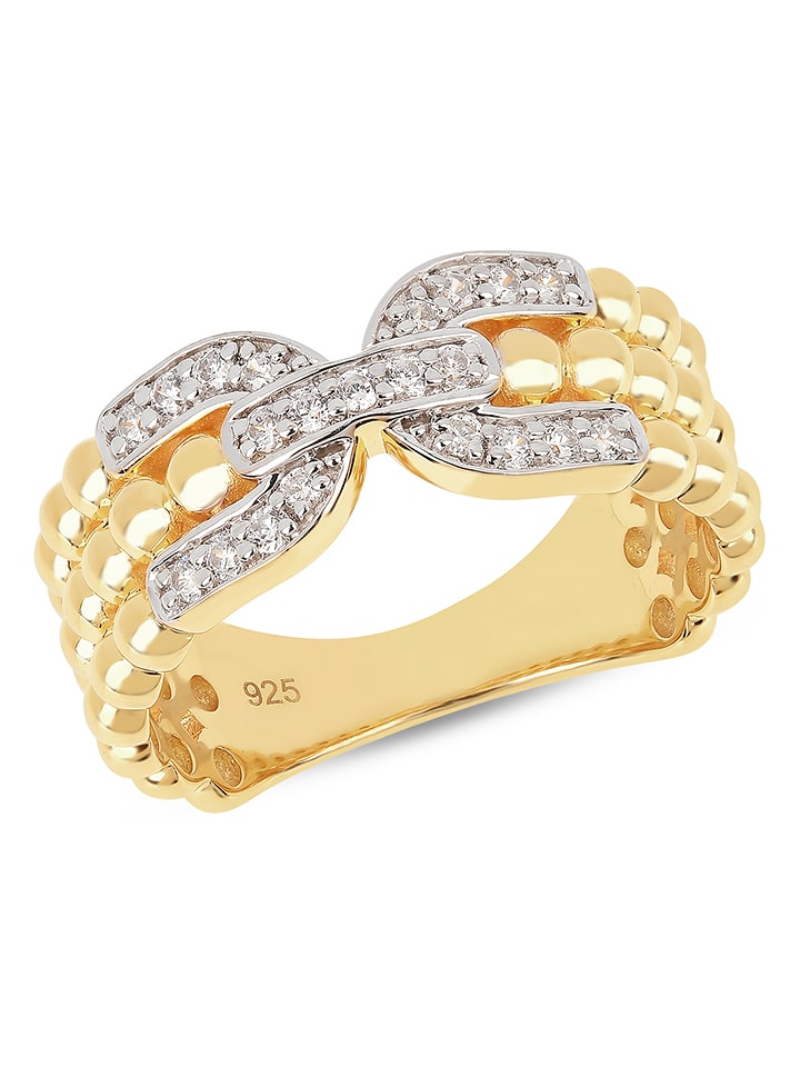 DI GIORGIO Pozłacany pierścionek z cyrkoniami rozmiar: 54