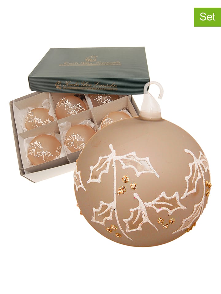 Krebs Glas Lauscha Bombki (6 szt.) w kolorze jasnobrązowym - Ø 8 cm rozmiar: onesize