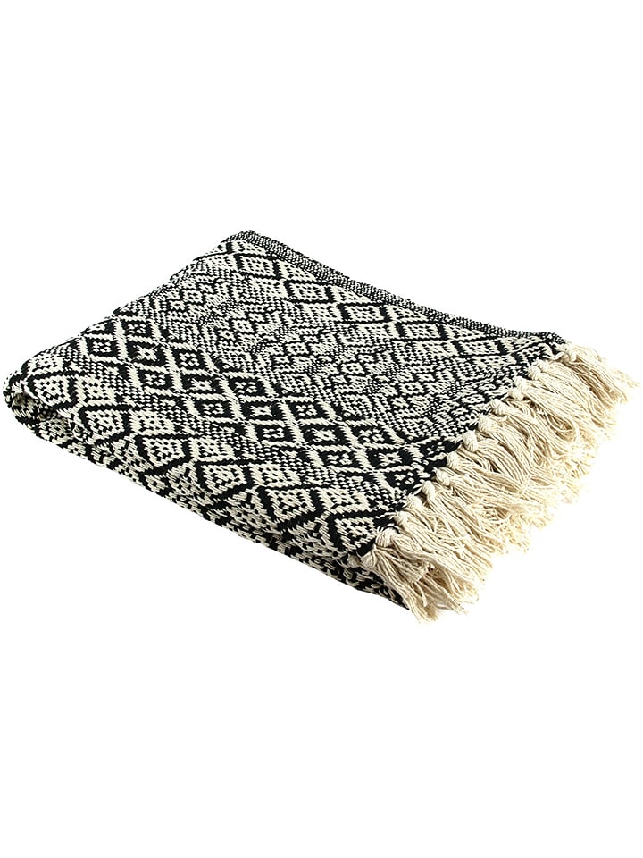 Ethnical Life Bawełniany pled w kolorze czarno-kremowym - 150 x 120 cm rozmiar: onesize
