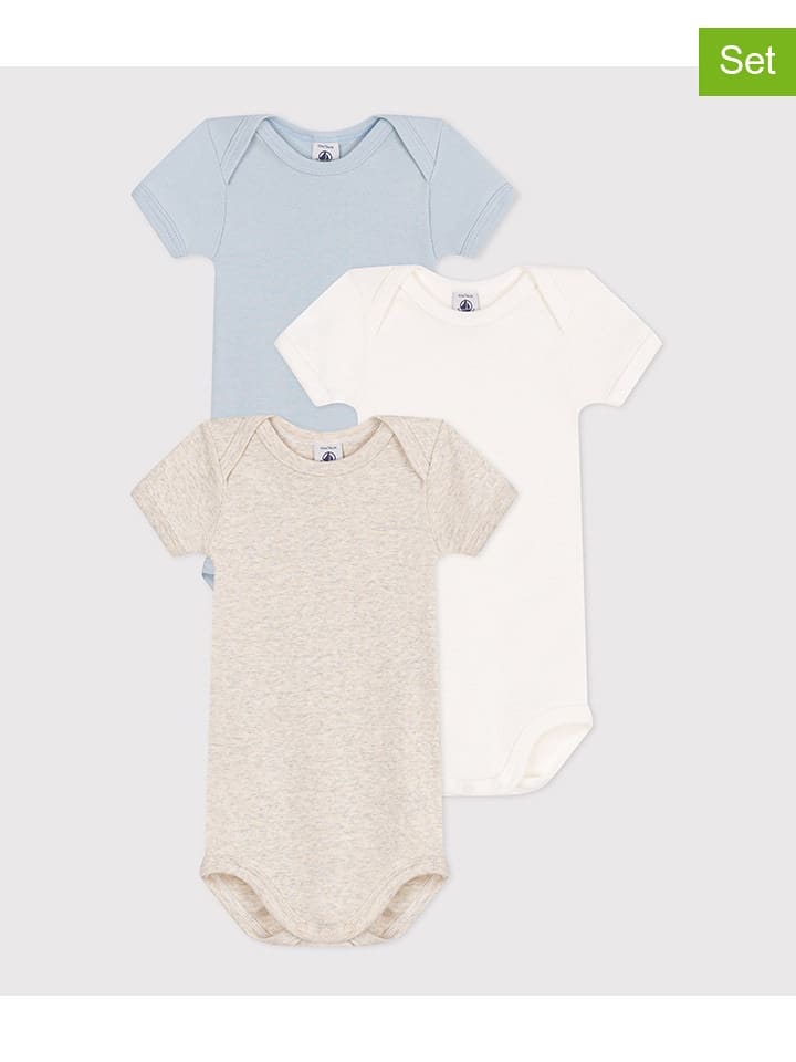 PETIT BATEAU Body (3 szt.) w kolorze beżowym, błękitnym i białym rozmiar: 80