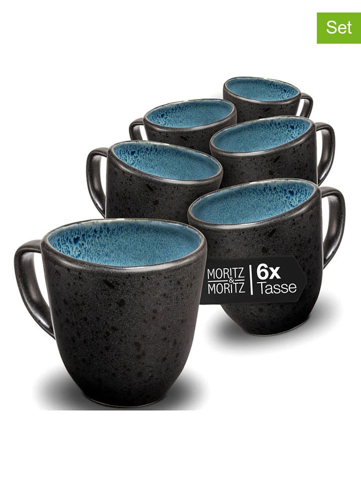 Moritz & Moritz Kubki (6 szt.) "Organic" w kolorze czarno-błękitnym - 380 ml rozmiar: onesize