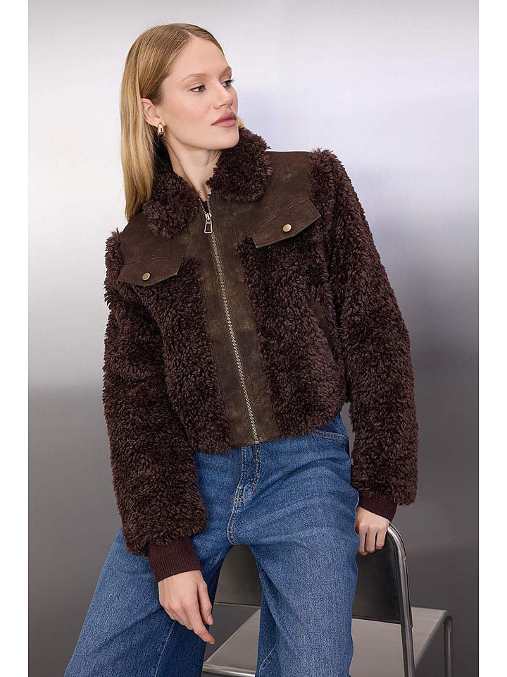 trendyol Kurtka pluszowa w kolorze ciemnobrązowym rozmiar: XXS