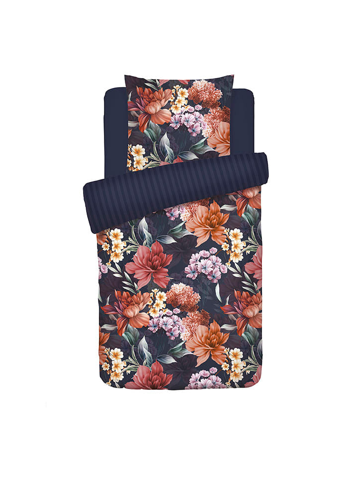 maison héritage PARIS Komplet pościeli satynowej "Fleur De Miel" w kolorze czerwono-granatowym rozmiar: 140x200 cm