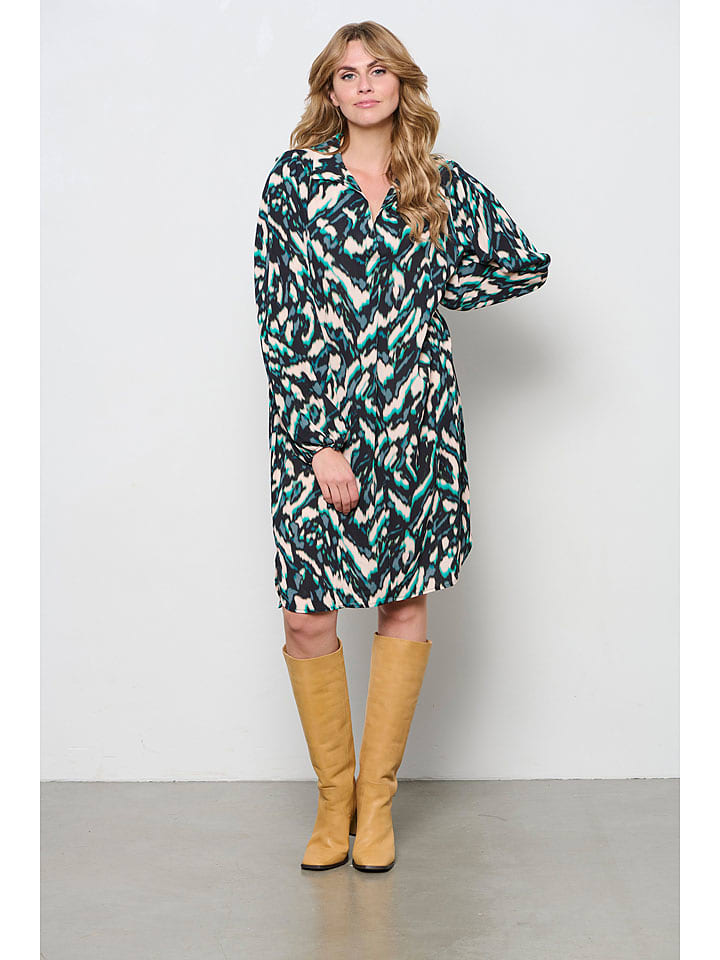 &Co Woman Sukienka "Alonsa" w kolorze szaro-kremowo-turkusowym rozmiar: L