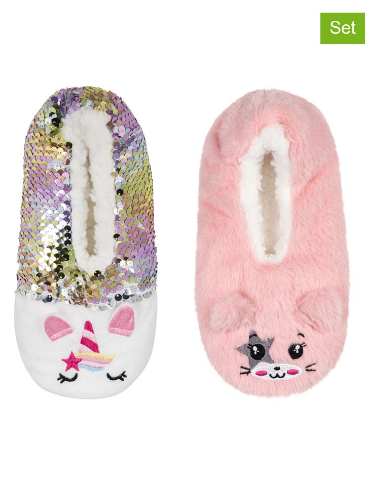 camano Kapcie (2 pary) w kolorze jasnoróżowo-białym ze wzorem rozmiar: 25-28