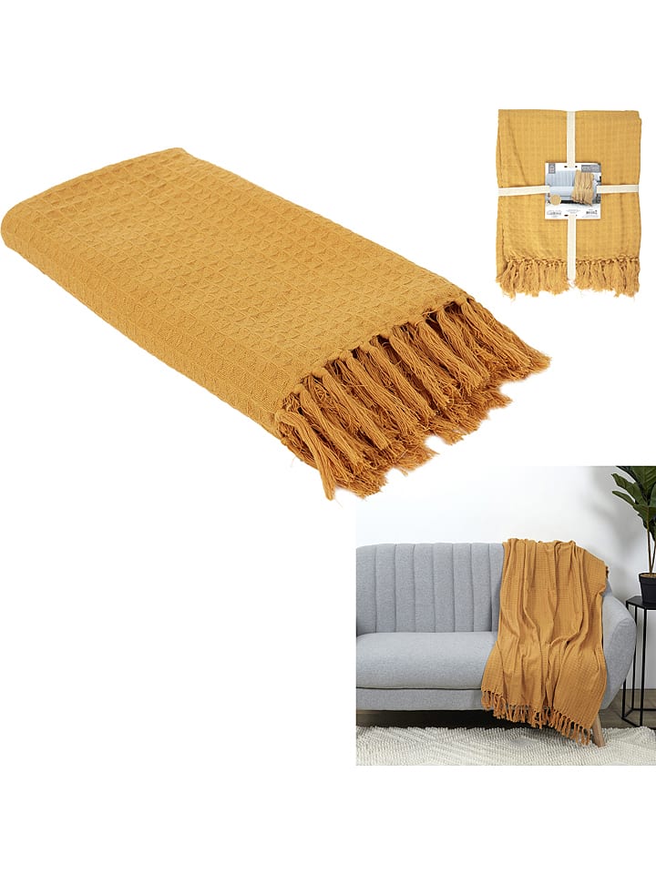 THE HOME DECO FACTORY Pled w kolorze musztardowym - 160 x 130 cm rozmiar: onesize