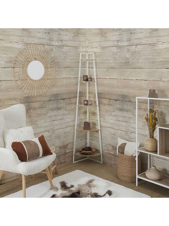 THE HOME DECO FACTORY Regał narożny w kolorze jasnobrązowo-białym - 43 x 180 x 34 cm rozmiar: onesize