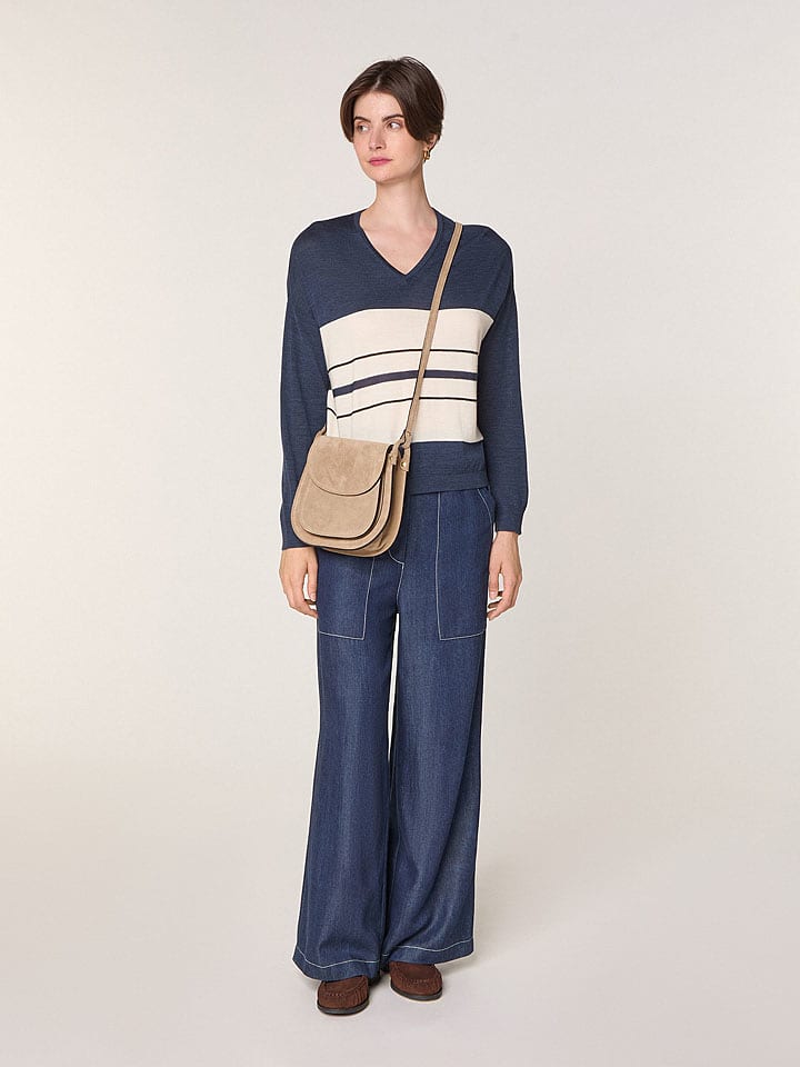 Rodier Wełniany sweter w kolorze granatowo-kremowym rozmiar: L