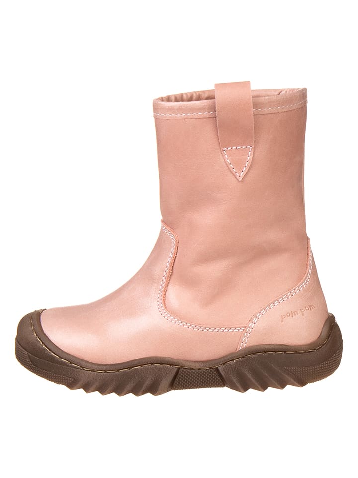 POM POM Skórzane botki zimowe w kolorze jasnoróżowym rozmiar: 35