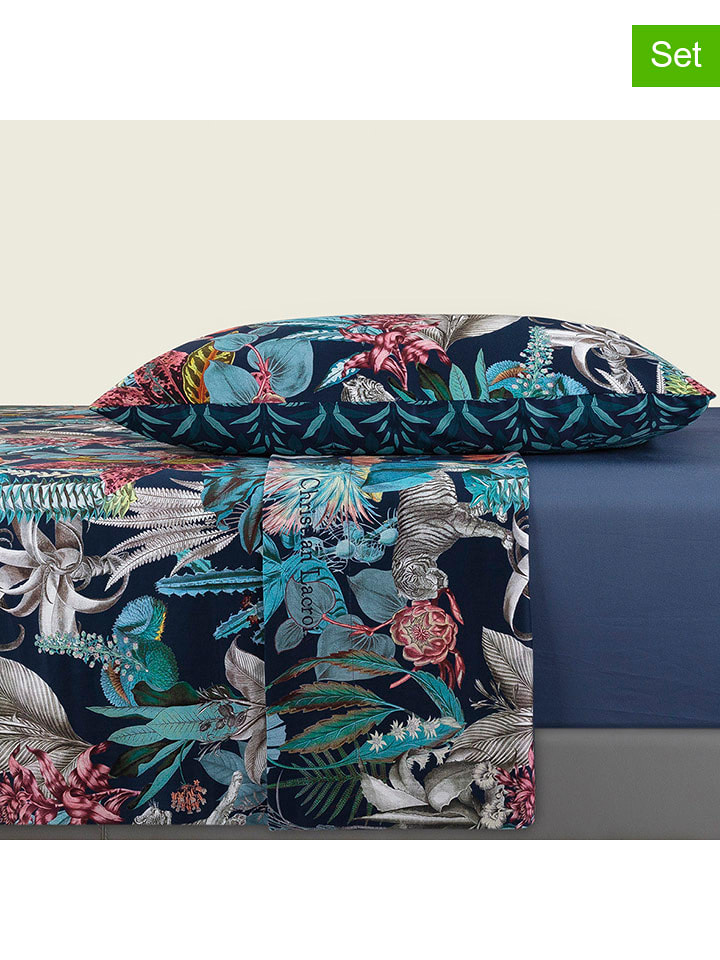 CXL by Christian Lacroix 3-częściowy zestaw satynowy w kolorze granatowym ze wzorem rozmiar: 150x290 cm