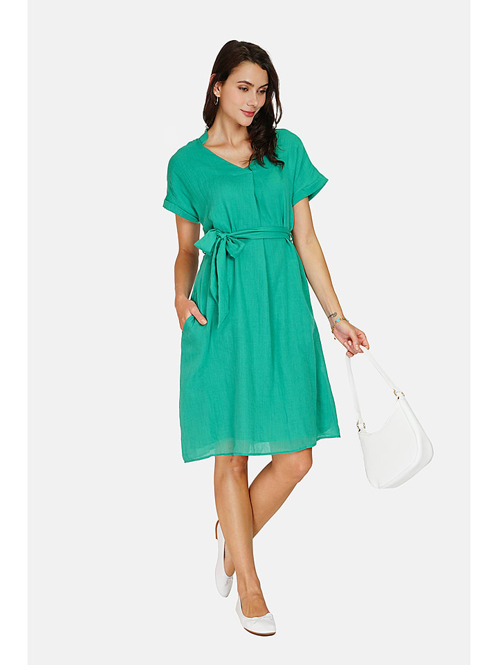 Le Jardin du Lin Lniana sukienka w kolorze turkusowym rozmiar: 38