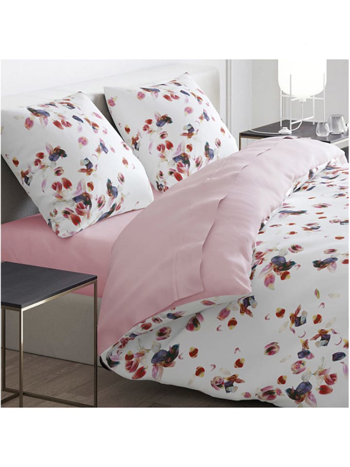 Cacharel textiles Komplet pościeli satynowej "Aurore" w kolorze biało-jasnoróżowym rozmiar: 200x220 cm
