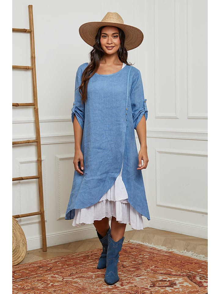 La Compagnie Du Lin Lniana sukienka w kolorze błękitno-białym rozmiar: XL